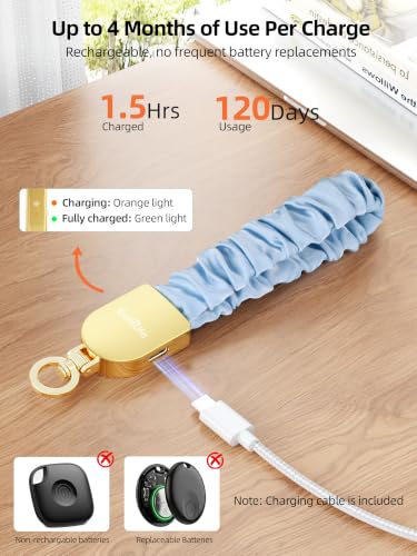 Keychain Wristlet, Works with Apple Find My, Rechargeable - color: Mist Blue