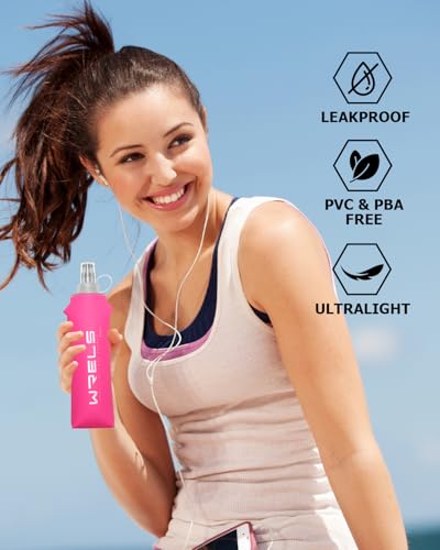 WRELS TPU Soft Flask Lightweight Portable Reusable Water Bottle,BPA Free Collapsible Flask for Hydration Pack in Running Hiking Cycling and Marathon - color: Pink-250ML*2