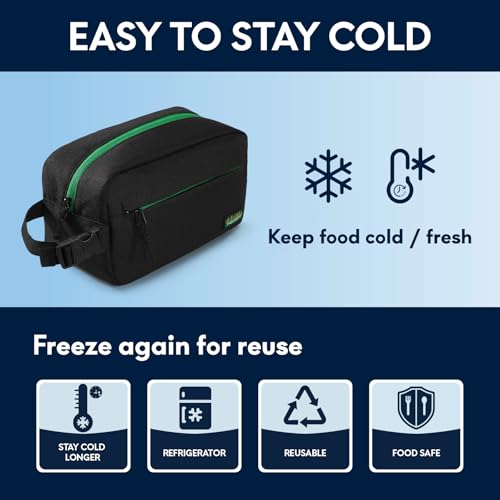 Haimont Freezable Snack Lunch Bag with Buckle Handle, Reusable Freezer Small Cooler, Mini Insulated Bag for Work Travel, Black - color: Black
