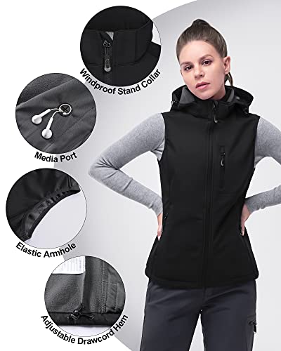 33,000ft Women's Hooded Lightweight Softshell Vest Fleece Lined for Running - color: Black, size: XX-Large