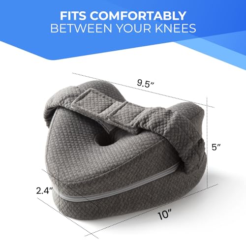 Memory Foam Knee Pillow for Side Sleepers Hip Pain with Adjustable Strap - Between Leg Pillow for Side Sleeping - Sciatica Pain Relief Support for Back, Knees, Joints, and Spine Alignment Cushion