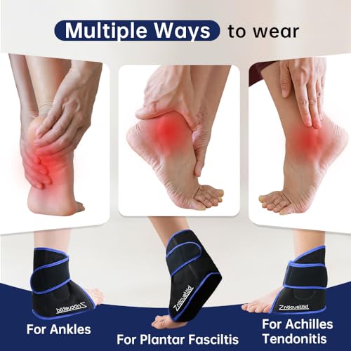 Ankle Ice Pack Wrap for Swelling Foot Heel Pain Relief Reusable Gel-1Pack - color: Black With Blue Trim