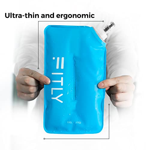 FITLY Soft Flask Running Water Bottle - Collapsible Hydration Flask - color: Blue, size: 37 Ounces