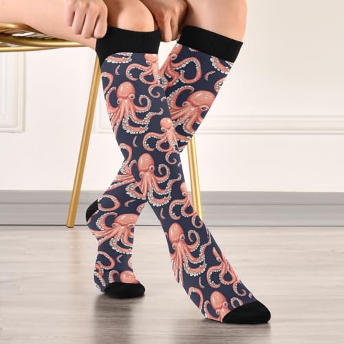 Snowflake Red Christmas Compression Sock for Women Men Funny Support Knee High Socks Running,Nurses,Travel - color: Octopus Ocean Animal