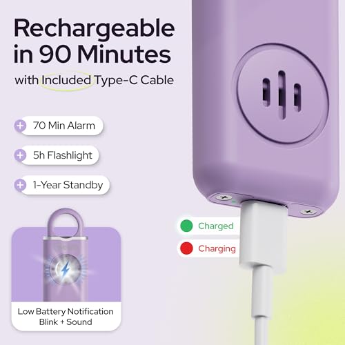 Rechargeable Personal Alarm Keychain for Women, 130dB Siren, Lavender - color: D - Lavender