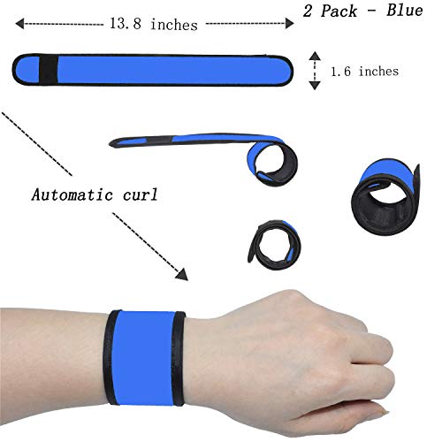 LED Glow Slap Bracelets Light Up Wristbands Flashing Arm Wrist Bands High Visibility Safety Gear Lights for Cycling Walking Running Concert Camping Outdoor Sports, Fits Women Men - color: 2 Pack - Blue