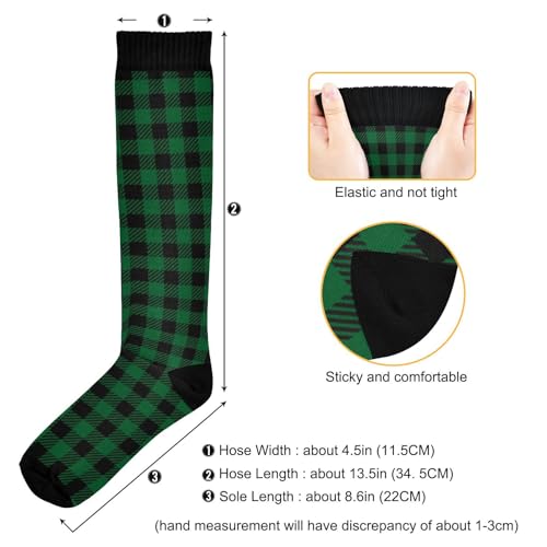 JUNZAN Buffalo Plaid Red Black Knee High Socks Compression Socks for Women Men Kid for Running Sports Nurse - color: Deep Green Buffalo Plaid