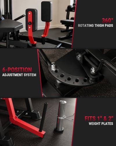 HVO Hip Abductor Machine,6-Level Adjustable,360°Rotating Pad,1600LBS - color: Red