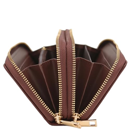 FashionPuzzle Double Zip Around PU Leather Wristlet Cell Phone Wallet - color: Coffee