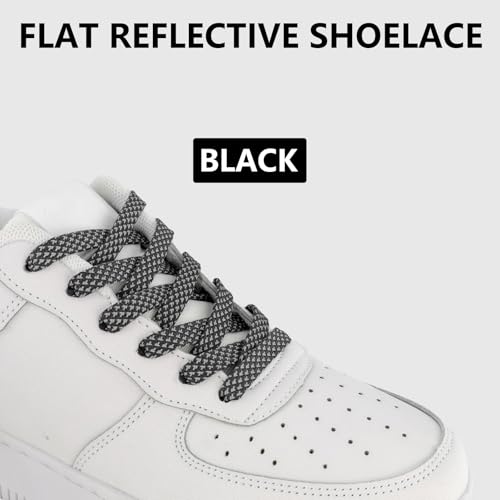 9mm Flat Reflective Shoe Laces for Hiking Running Sneakers - color: Black, size: 63in/160cm