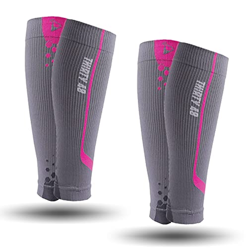 Thirty48 Graduated Calf Compression Sleeves 15-20 OR 20-30 mmHg | Maximize Fast Recovery by Increasing Oxygen to Muscles - color: [2 Pairs] Pink, size: Small