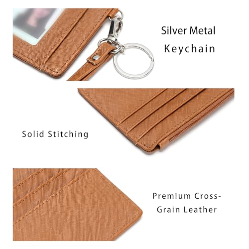 SEAVILIA Small Wallet for Women Slim Wristlet Keychain Wallets RFID Credit Card Holder With Zipper Pocket, ID Window (Brown) - color: Brown