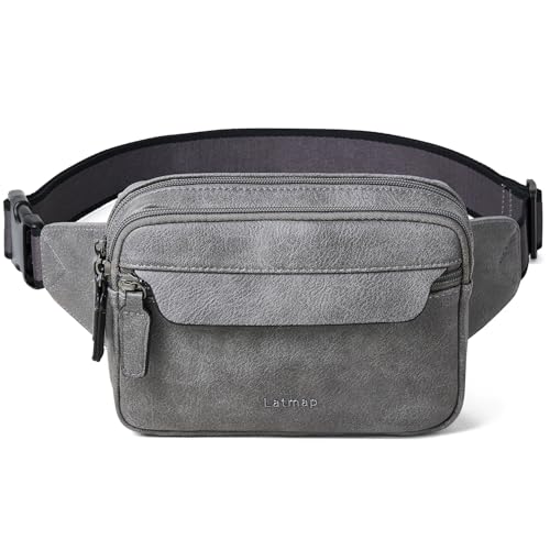 LATMAP 3L Fanny Packs for Women Cross Body Bag Vegan Leather Belt Bag Grey - color: Dark Grey