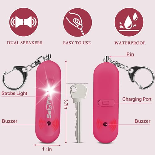 Personal Safety Alarm - Waterproof Rechargeable Security Alarm - 140dB Extra Loud Siren & Strobe Light - Self Defense Keychain - Gift for Women, Teenagers, College Girls, Seniors (Burgundy) - color: Burgundy