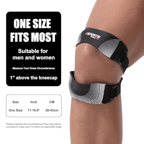 Knee Brace for Men and Women Patellar Tendon Support Strap Adjustable Patella Band Patella Stabilizer Knee Straps for Running - color: Black