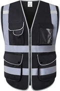 XIAKE 9 Pockets Class 2 High Visibility Reflective Safety Vest for Men Women,Meets ANSI/ISEA Standard - color: Black, size: Small
