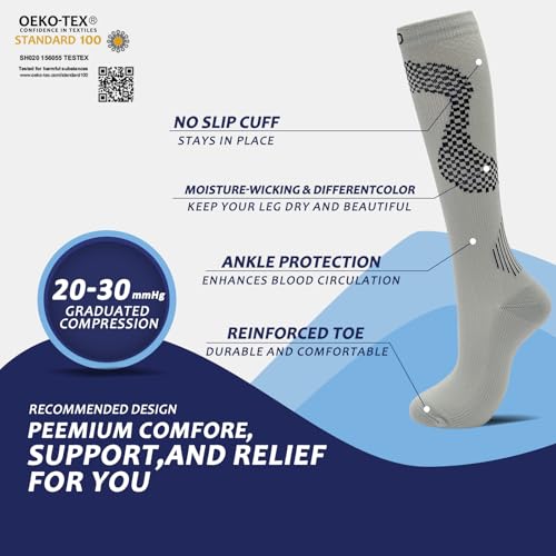 fenglaoda 8 Pairs Compression Socks for Men & Women 20-30 mmHg Knee High Nurse Pregnant Running Medical and Travel Athletic - color: 27-8 Pairs-04, size: Small-Medium