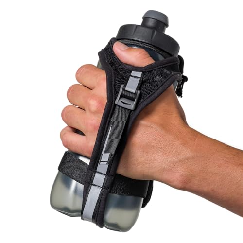 Nathan SpeedDraw 2 Handheld Running Water Bottle Flask – Ergonomic Grip, Blast Valve Cap, Phone & Key Storage Pockets, Reflective Design, 22oz - Black - color: 22oz - Black