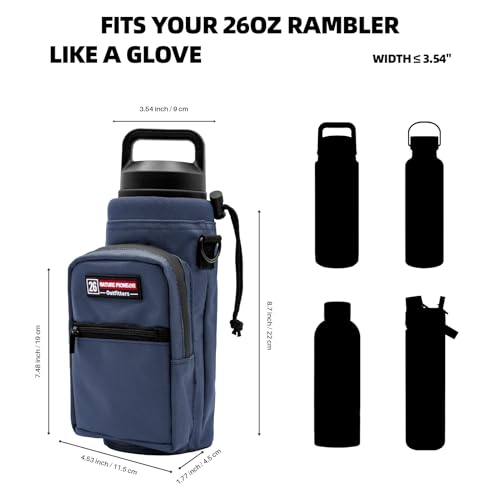 NATURE PIONEOR 26-128 oz Insulated Water Bottle Carrier Holder with Strap - color: Navy, size: 18-26oz