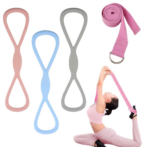 3PCS Figure 8 Resistance Bands Set with Handles, 15/25/35lb, Yoga Band