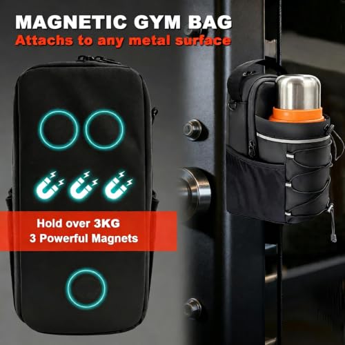 Magnetic Gym Bag , 20/36/46oz Heavy -Duty Magnetic Gym Bag with Strong Magnets, Sports Crossbody Water Bottle Holder with 5 big Pocket & Shoulder Strap,Sling Bag for Travel, Gym Accessories