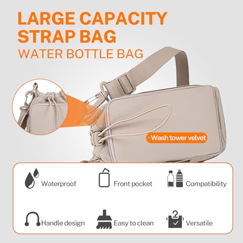 Water Bottle Holder with Phone Pocket for 40/32 oz,Water Bottle Holder/Sleeve with Adjustable Shoulder Strap and Charm. - color: Khaki