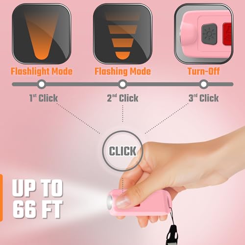 Rechargeable Waterproof Personal Safety Alarm Keychain,130dB Siren, Pink