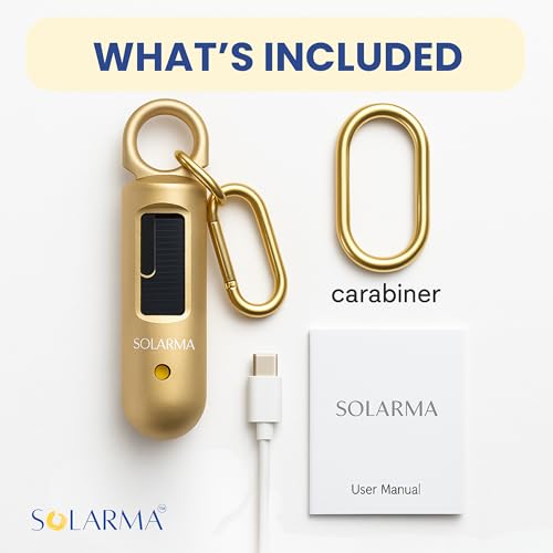 HerTime2 Personal Safety Alarm for Women - Loud Self Defense Siren, Waterproof Keychain with Strobe Light - Solar Rechargeable, Gold - color: Gold, style: Solar Rechargeable