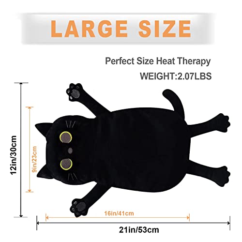 Large Microwave Heating Pad with Washable Cover 21 * 12" Microwavable Heating Pads for Cramps, Back, Neck Shoulder Pain Relief, Cordless Weighted Moist Heat Pack, Black Cat - size: Large Black Cat