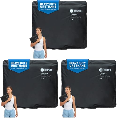 BodyMed Heavy Duty Urethane Ice Pack for Injuries - Reusable Flexible Cold Therapy for Knee, Elbow, Shoulder and Back - Reduces Swelling, Bruising and Sprains - 14 x 12 Inches (Pack of 3) - size: 14 Inch x 12 Inch (Standard) (Pack of 3)