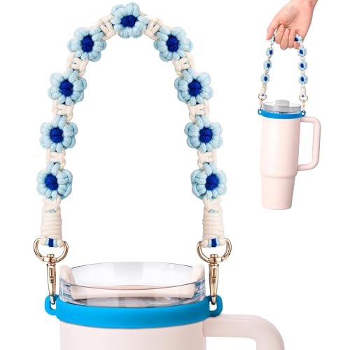 Water Bottle Handle Strap for Stanley Cup, Owala and Most 12-40oz Bottles - color: Daisy 8