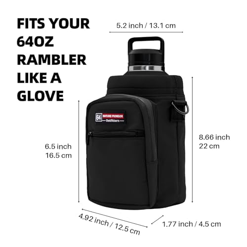 NATURE PIONEOR 26-128 oz Insulated Water Bottle Carrier Holder with Strap - color: Black, size: 64oz