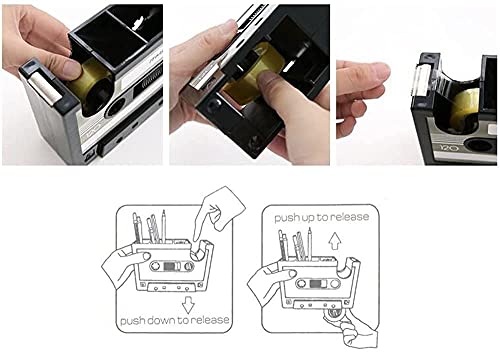 Creative Tape Pen Holder, Retro Cassette Tape Dispenser, Stationery Desk Tidy Container, Office Supplies Organizer Pencil Cup - color: Black