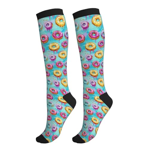 Compression Socks Knee High Circulation Support Socks For Women Men Athletic Running Hiking Travel - color: Colorful Donuts