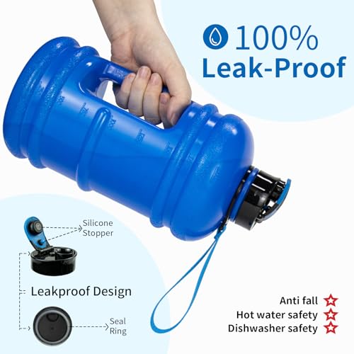 TOOFEEL 2 Liter Water Bottles - Half Gallon BPA Free - Ideal for Gym, Hiking, Running, Cycling - 74 oz Blue Water Bottle - color: Transparent Dark Blue, style: 74 oz water bottle