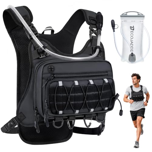BECOJADDE Running Vest for Men with 2L Water Bladder Tactical Hydration Backpack Adjustable Lightweight Chest Pack for Marathon Hunting Cycling - color: Black