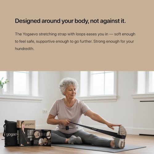 Yogaevo Elastic Stretching Strap With Loops For Physical Therapy - color: Black