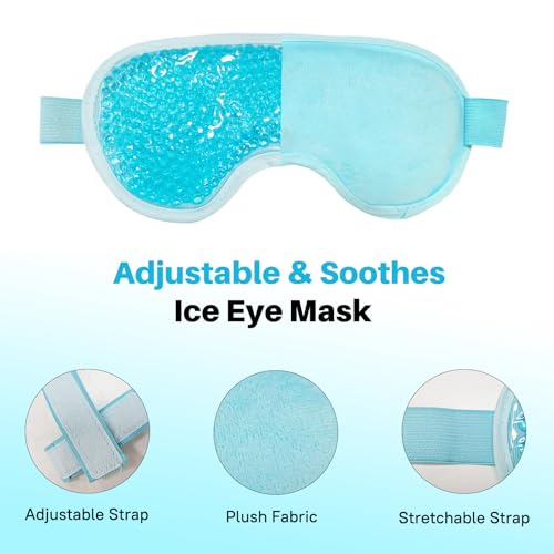 Cooling Eye Mask with Gel Bead 2 Pack Gel Eye Mask Cold Eye Mask for Relaxtion,Puffy Eyes Reusable Cold & Warm Compress for Puffiness,Dry Eyes,Headaches,Migraines,Stress Relief,Post Surgery - color: Blue-full&hole