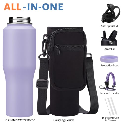 32oz Insulated Bottle with Straw - Spout Lid – Leak Proof Insulated Tumbler - color: Light Purple, size: 32 Ounces