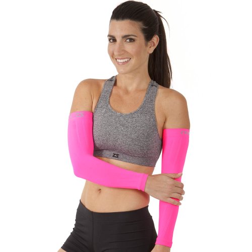 Zensah Compression Arm Sleeves - Made in USA, Thermal Arm Warmers for Cycling and Running with UV Sun Protection - color: Neon Pink, size: Small-Medium