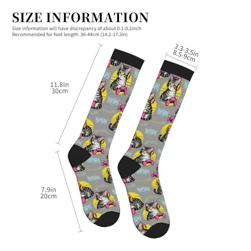 Compression Socks, Unisex 15-20 mmHg Knee High Support Socks - color: Gaming Cat