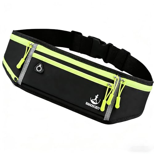Running Belt for Men and Women, 4-Pocket Waist Pack Fits Large Phones, Lightweight No-Bounce Running Fanny Pack with Water Bottle Holder for Running, Walking, Cycling, Gym