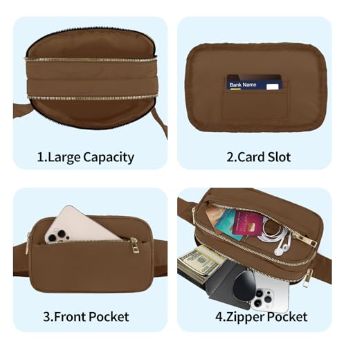 Fashion Fanny Bag-Waist Pack With Adjustable Belt Bag-Unisex Crossbody Pack For Travel Running Hiking-Brown - color: 3-Zipper Brown