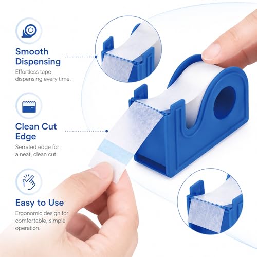 2 Rolls Medical Paper Tape with Dispenser, 1 Inch x 10 Yards,Microporous Surgical Paper Tape for Skin, Dressings, Wound First Aid Tape(White) - color: White