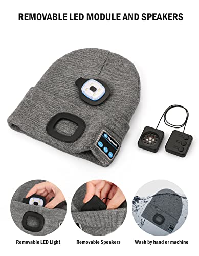 Wmcaps Bluetooth Beanie with LED Light and Headphones, Christmas Tech Gifts - color: Khaki