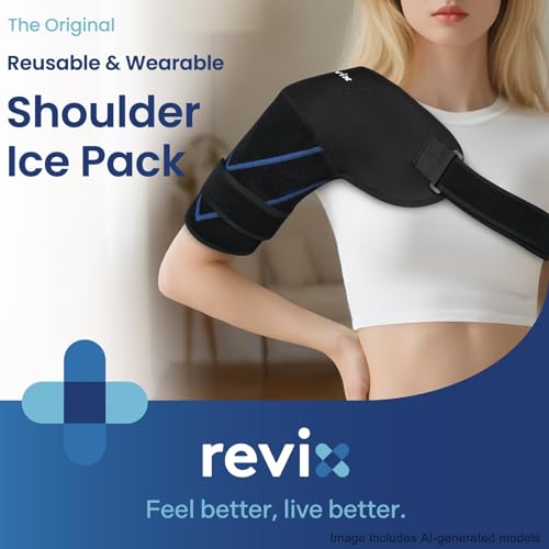 REVIX Shoulder Ice Pack Wrap & Brace for Rotator Cuff & Arm - size: Medium, style: Black, 1 Gel Pack+1 Shoulder Brace