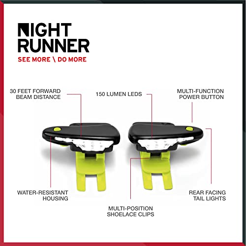 Night Tech Gear Running Shoe Lights – Hands-Free LED Lights for Runners, Trail Runners & Joggers – High Visibility Night Running Gear – Waterproof & Rechargeable - color: Green