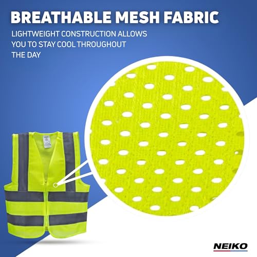 Neiko High Visibility Safety Vest, ANSI Class 2, No Pocket - color: Yellow, size: Small, style: Mesh