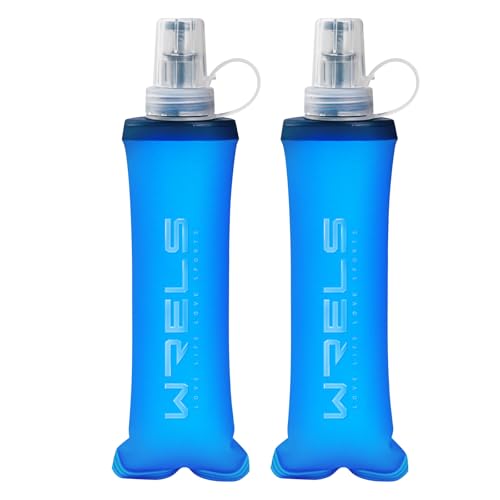 WRELS Soft Flasks Running Water Flask Folding Soft Water Bottles Small for Outdoor Sports Hiking Hydration Pack 5oz/8oz/17oz(BLUE,8oz*2) - color: Blue, style: 250ml/8oz-2 Pack