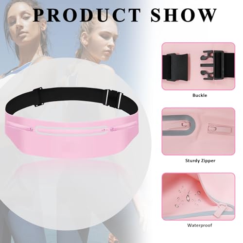 Fanny Packs for Women,Waterproof Fanny Pack for Men,Adjustable Running Belt Waist Pack Slim Expandable Pocket Belt Bag,iPhone Running Holder Cell Phone Elastic Waist Pouch Bag Light Pink - color: 03-Pink with 3 Pockets